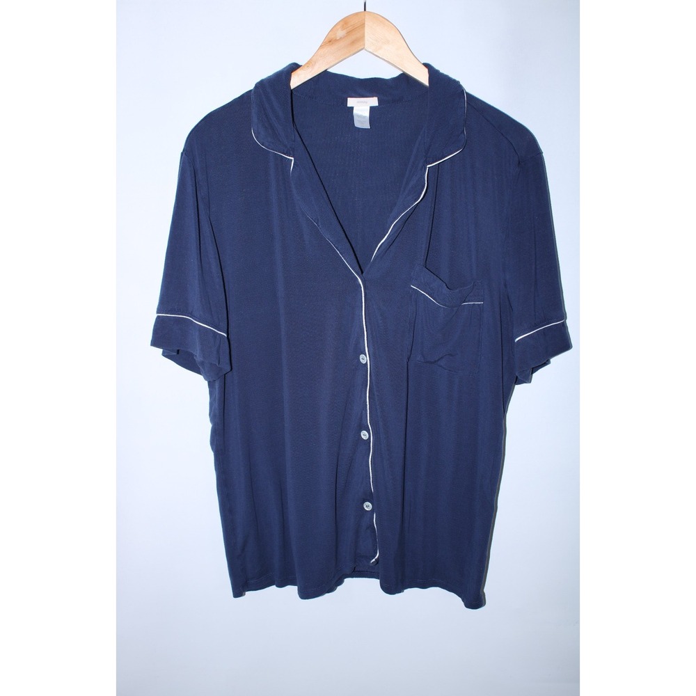 Eberjey Women's Large Navy Blue Short Sleeve Button Down Loungewear Pajama Top